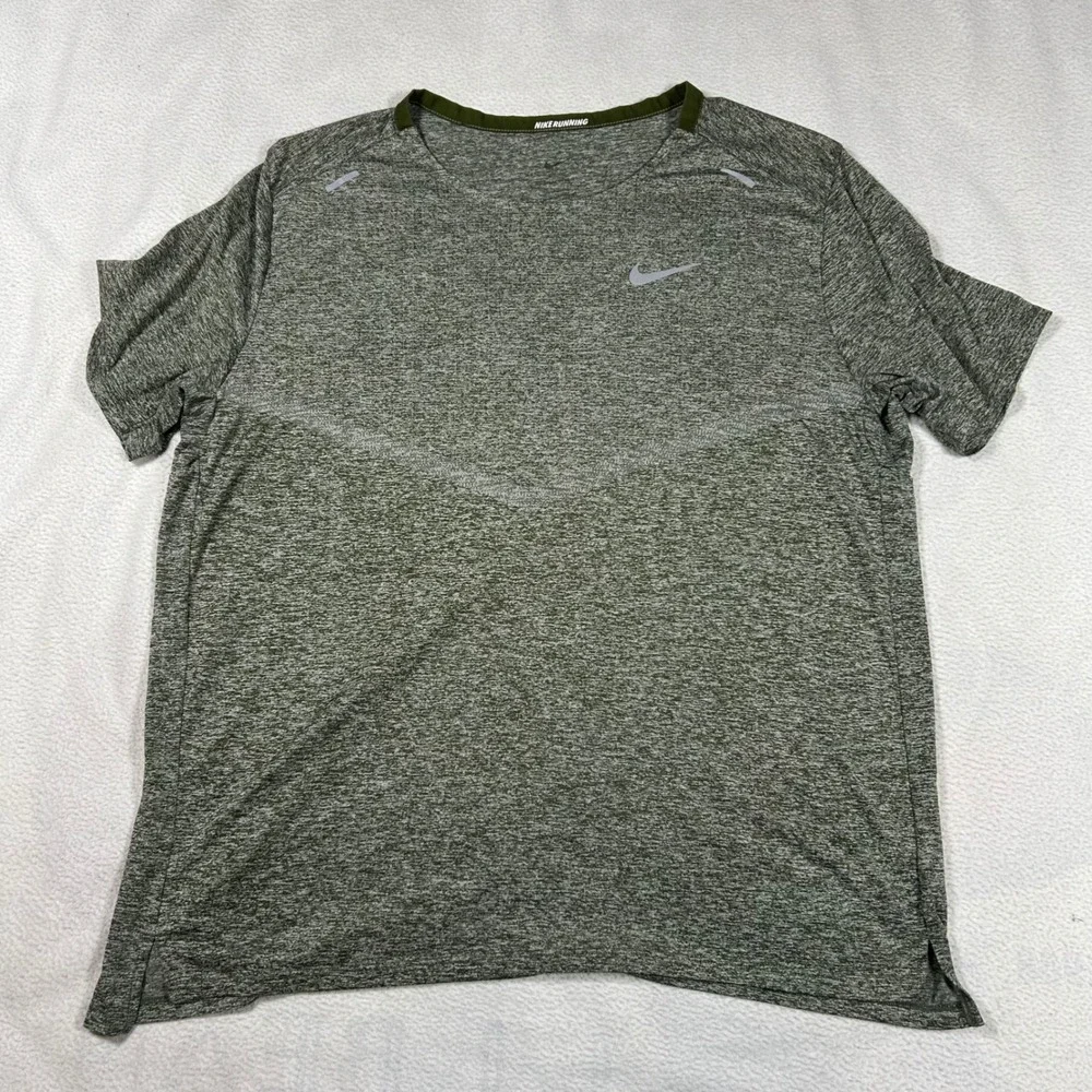 Nike‎ Running Dri-FIT Shirt Mens Large Green Heathered Short Sleeve CZ9184-327